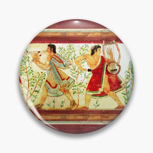 Item preview, ETRUSCAN DANCERS AND MUSICIANS WITH LYRA AND AULOS Antique Tarquinia Fresco designed and sold by BulganLumini.