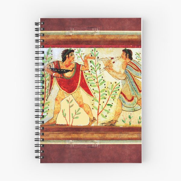 Item preview, ETRUSCAN DANCERS AND MUSICIANS WITH LYRA AND AULOS Antique Tarquinia Fresco designed and sold by BulganLumini.