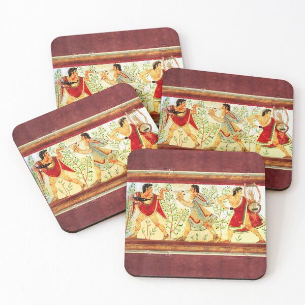Item preview, ETRUSCAN DANCERS AND MUSICIANS WITH LYRA AND AULOS Antique Tarquinia Fresco designed and sold by BulganLumini.