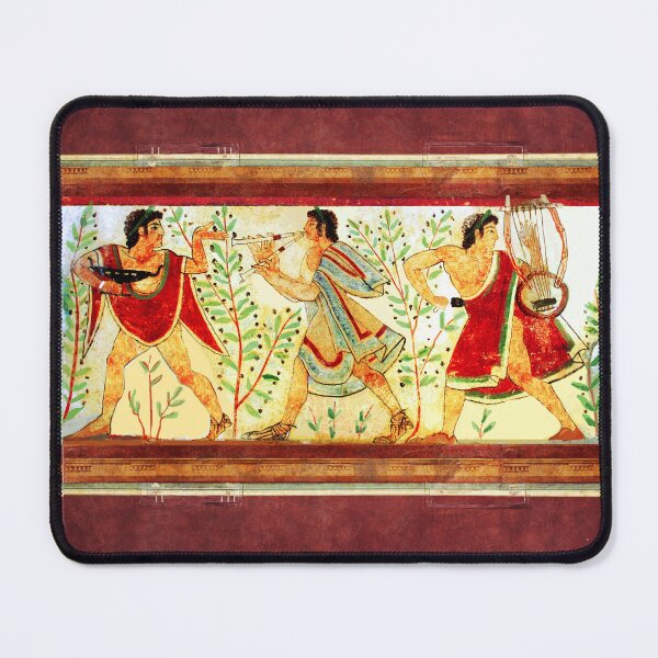 Item preview, ETRUSCAN DANCERS AND MUSICIANS WITH LYRA AND AULOS Antique Tarquinia Fresco designed and sold by BulganLumini.