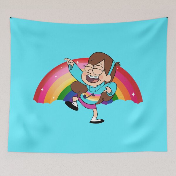 Item preview, Mabel Pines dancing on a rainbow background. Gravity Falls character. designed and sold by ProfiTrollka.