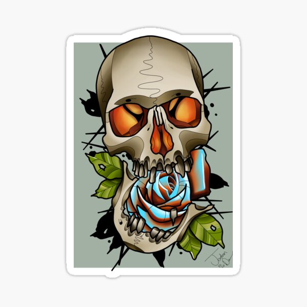 Neo Traditional Skull And Rose Sticker For Sale By Jordandewsnip Redbubble