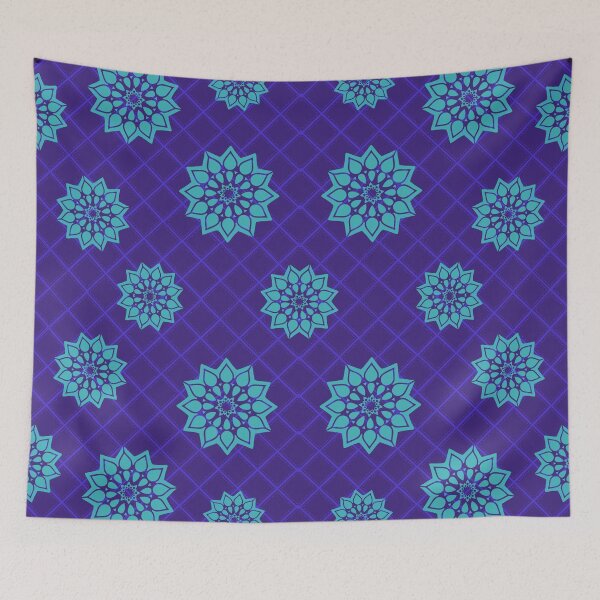 Item preview, Blue Graphic Flowers on Rhombus Grid designed and sold by GoldenPine.