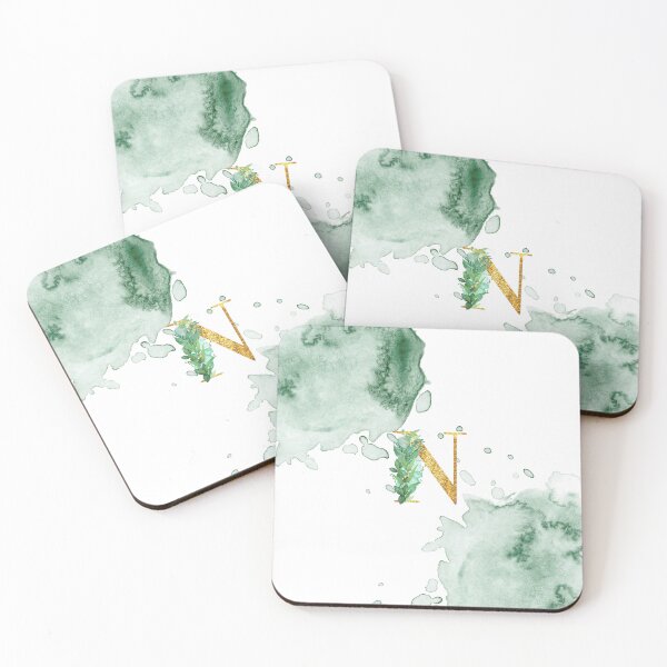 Item preview, Green Watercolor and Gold Glitter Letter N Monogram designed and sold by adriana-holmes.
