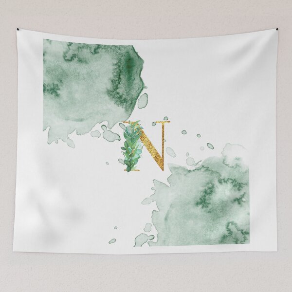 Item preview, Green Watercolor and Gold Glitter Letter N Monogram designed and sold by adriana-holmes.