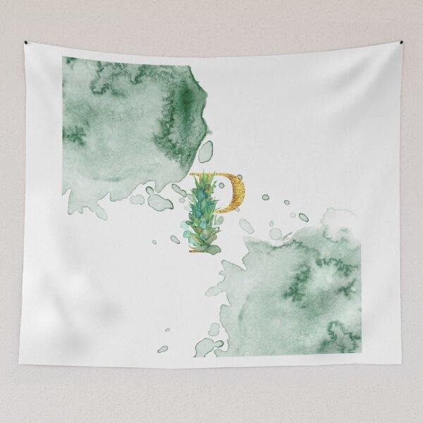 Item preview, Green Watercolor and Gold Glitter Letter P Monogram Pillow designed and sold by adriana-holmes.