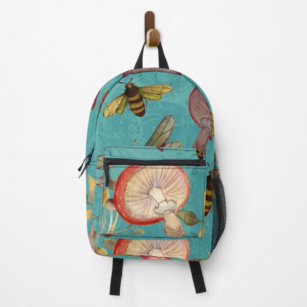 Item preview, Cottagecore mushroom pattern with  dragonflies,bees and butterflies  designed and sold by Sue Zipkin.
