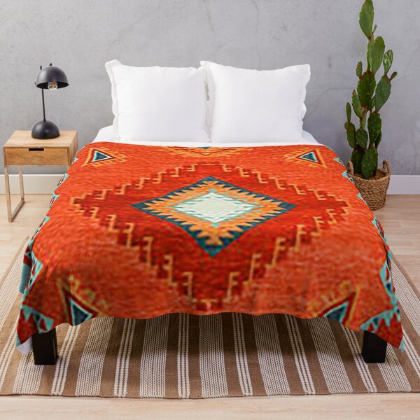 Blanket Throw In Southwest Print Orange Red Brown and Dark