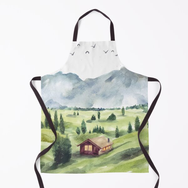 Item preview, Green Nature Landscape With House And Mountain Watercolor designed and sold by Yorda Creative.