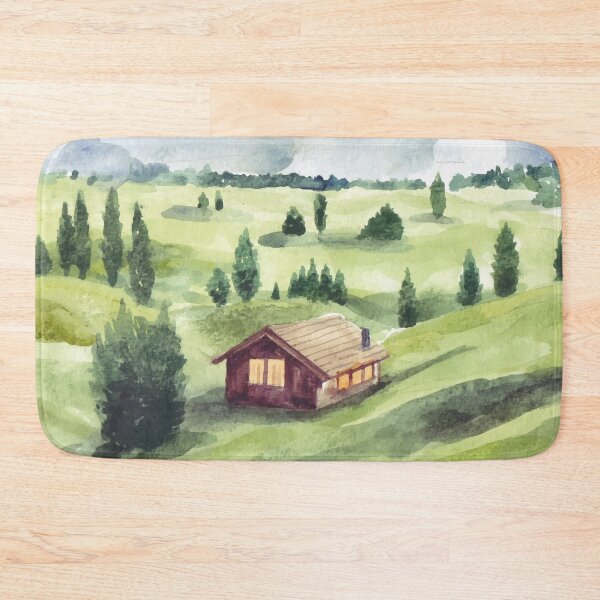 Item preview, Green Nature Landscape With House And Mountain Watercolor designed and sold by Yorda Creative.