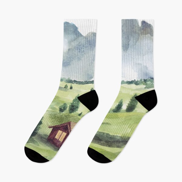 Item preview, Green Nature Landscape With House And Mountain Watercolor designed and sold by Yorda Creative.