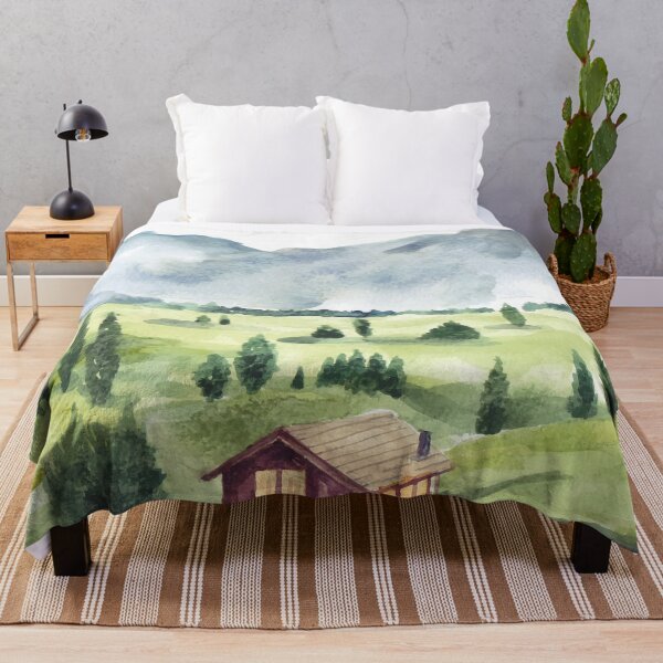 Item preview, Green Nature Landscape With House And Mountain Watercolor designed and sold by Yorda Creative.