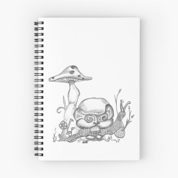 Item preview, Skail Sugar skull snail all up in his own head drifting past the mushroom and flowers original pencil drawing by Vicki Noble designed and sold by Vicki Noble Art.