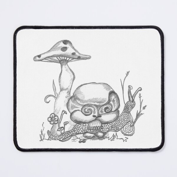 Item preview, Skail Sugar skull snail all up in his own head drifting past the mushroom and flowers original pencil drawing by Vicki Noble designed and sold by Vicki Noble Art.