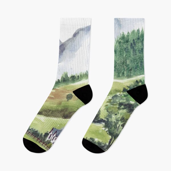 Item preview, Nature Landscape With House And Mountain Watercolor designed and sold by Yorda Creative.
