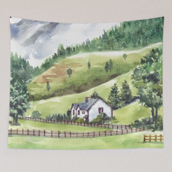 Item preview, Nature Landscape With House And Mountain Watercolor designed and sold by Yorda Creative.