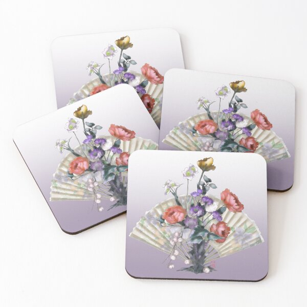 Item preview,  Pretty red watercolor peonies with a chinese folding fan designed and sold by CuisineCat.