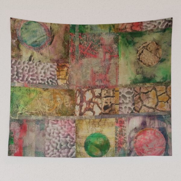 Item preview, Red and green patchwork abstract designed and sold by Caroline  Peacock.