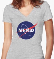 NASA-Nerd-Logo-Parodie Shirt mit V-Ausschnitt