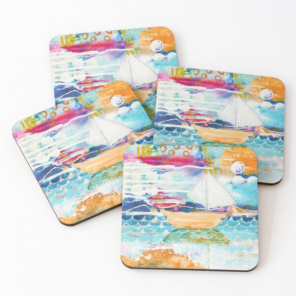 Item preview, Come with Me - Maritime mixed media canvas with boat designed and sold by SusanneRoseArt.