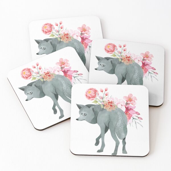 Item preview, Illustrated Watercolor Wolf and Flowers | Cute Animal Illustration designed and sold by MiaDelelai.