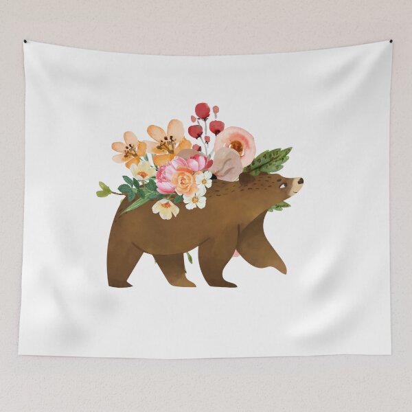 Item preview, Illustrated Watercolor Bear and Flowers | Cute Animal Illustration designed and sold by MiaDelelai.