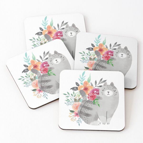 Item preview, Illustrated Watercolor Cat and Flowers | Cute Animal Illustration designed and sold by MiaDelelai.