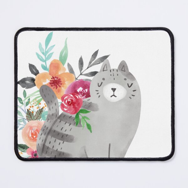 Item preview, Illustrated Watercolor Cat and Flowers | Cute Animal Illustration designed and sold by MiaDelelai.