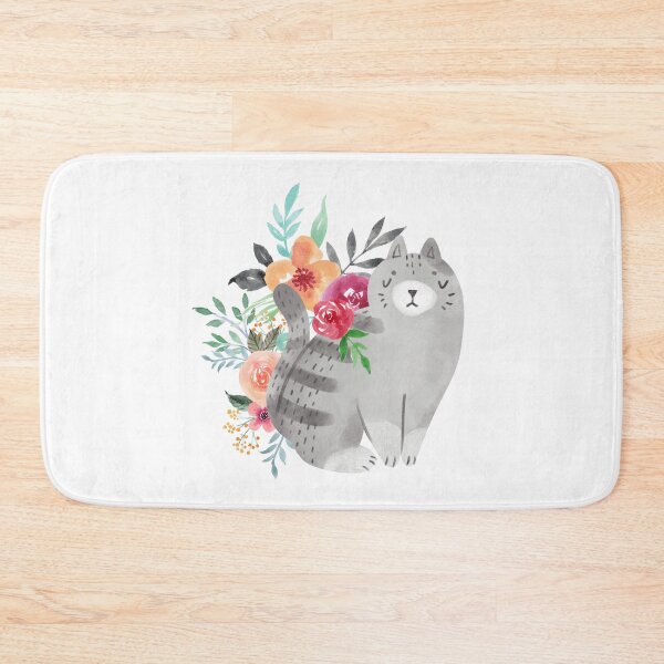 Item preview, Illustrated Watercolor Cat and Flowers | Cute Animal Illustration designed and sold by MiaDelelai.