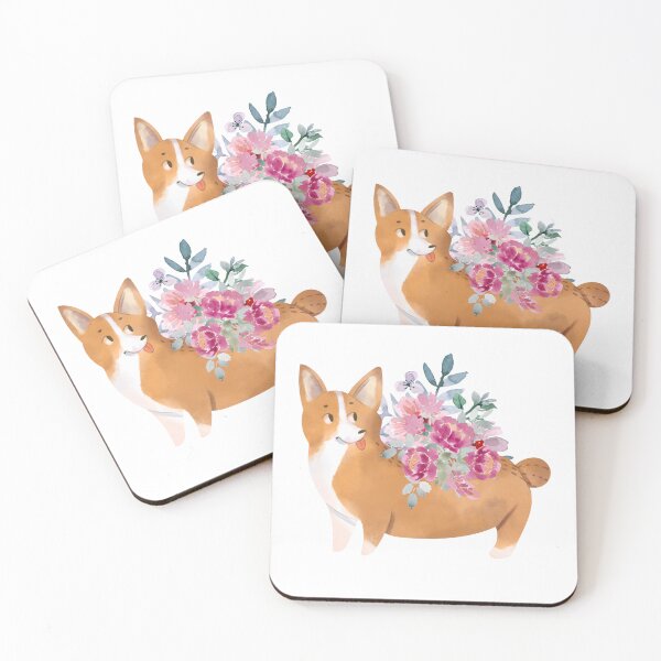 Item preview, Illustrated Watercolor Corgi and Flowers | Cute Animal Illustration designed and sold by MiaDelelai.
