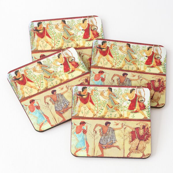 Item preview, ETRUSCAN DANCERS AND MUSICIANS WITH LYRA AND AULOS PLAYER Antique Tarquinia Fresco designed and sold by BulganLumini.