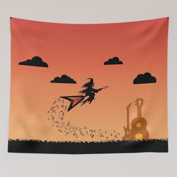 Item preview, Scary witch riding guitar pic designed and sold by YacineHB01.