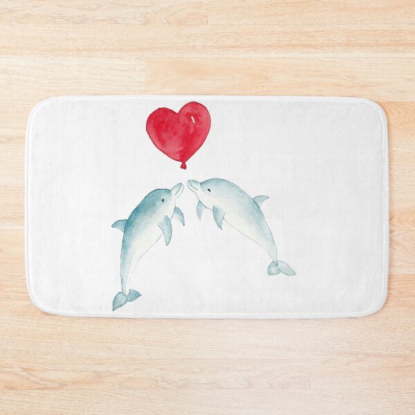 Item preview, Valentine Dolphins playing with a heart baloon, watercolor designed and sold by Cacatuart.