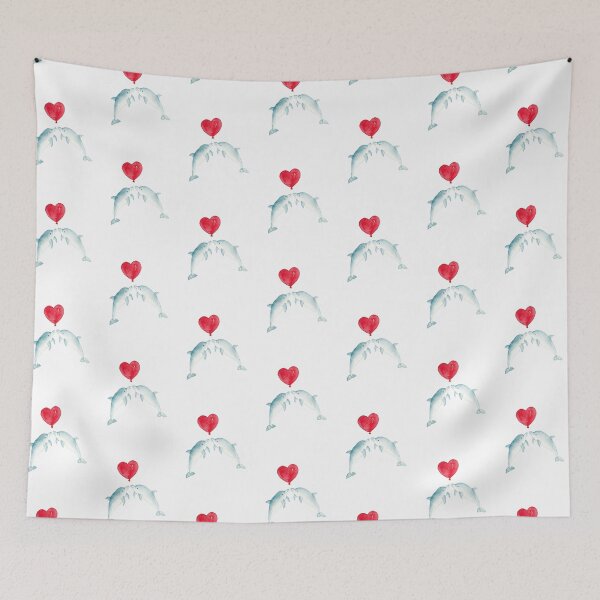 Item preview, Valentine Dolphins playing with a heart baloon, watercolor designed and sold by Cacatuart.
