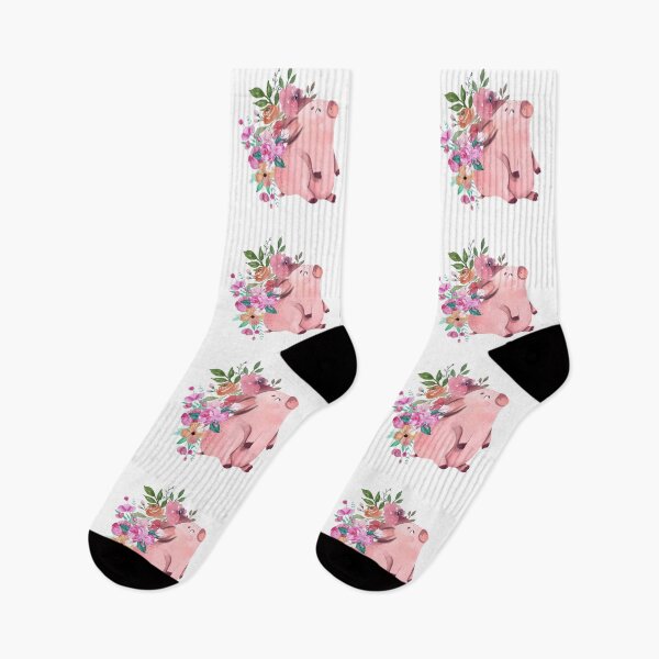 Item preview, Illustrated Watercolor Pig and Flowers | Cute Animal Illustration designed and sold by MiaDelelai.