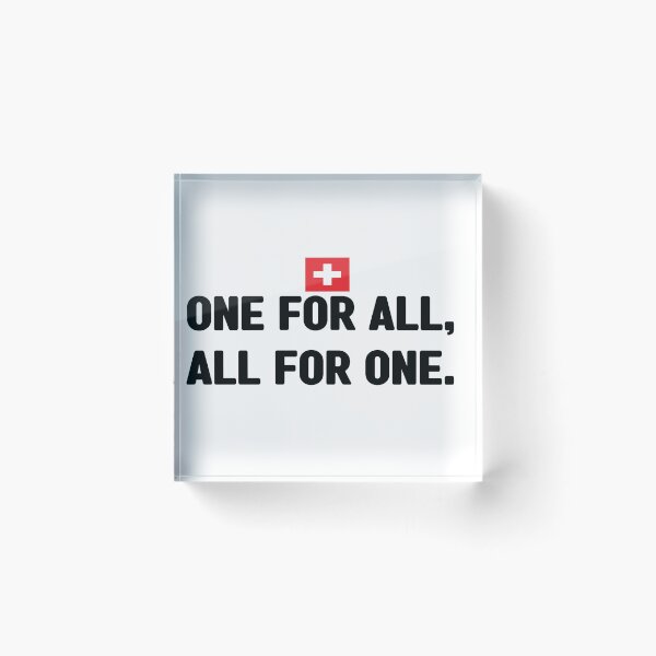Artikelvorschau, Einer für alle, alle für einen inoffizielles Motto der Schweiz. Es bedeutet unus pro omnibus, omnes pro uno. Schweizer Nationalfeiertag entworfen und verkauft von Swissstore.