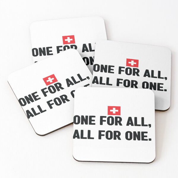 Artikelvorschau, Einer für alle, alle für einen inoffizielles Motto der Schweiz. Es bedeutet unus pro omnibus, omnes pro uno. Schweizer Nationalfeiertag entworfen und verkauft von Swissstore.