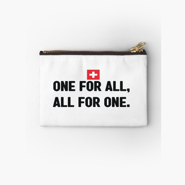 Artikelvorschau, Einer für alle, alle für einen inoffizielles Motto der Schweiz. Es bedeutet unus pro omnibus, omnes pro uno. Schweizer Nationalfeiertag entworfen und verkauft von Swissstore.