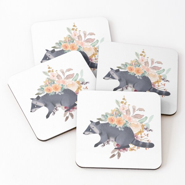 Item preview, Illustrated Watercolor Racoon and Flowers | Cute Animal Illustration designed and sold by MiaDelelai.