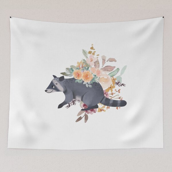 Item preview, Illustrated Watercolor Racoon and Flowers | Cute Animal Illustration designed and sold by MiaDelelai.