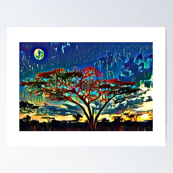 Item preview, Adventure: Starry Night Skies of Africa  - Bright Colorful Modern Illustration Art Print – Abstract Africa Travel poster designed and sold by MrGiftee.