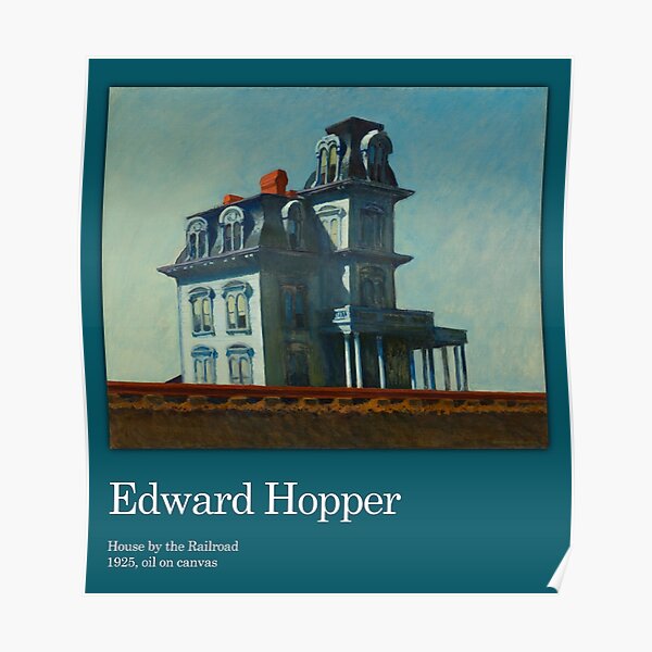 "High Res Edward Hopper House by the Railroad 1925 on Blue" Poster for
