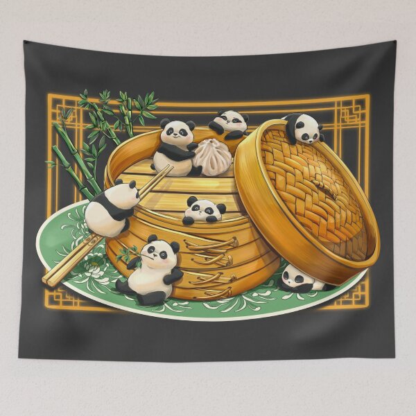 Item preview, Cute Panda Cubs in Bamboo Steamer Stealing Dumplings designed and sold by Gamical.