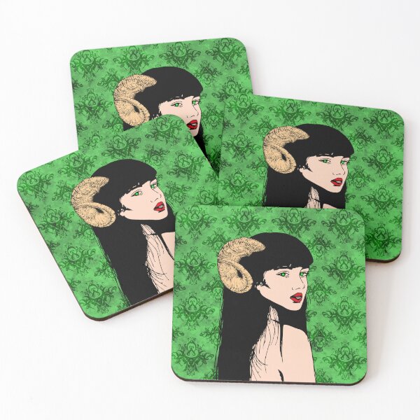 Item preview, Horned woman with green background: gothic and damask pattern designed and sold by keera66.