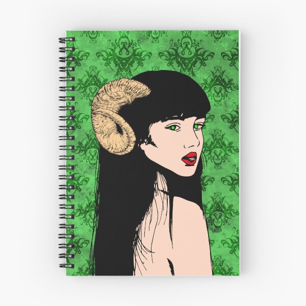 Item preview, Horned woman with green background: gothic and damask pattern designed and sold by keera66.