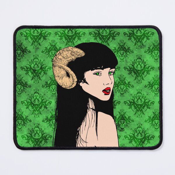 Item preview, Horned woman with green background: gothic and damask pattern designed and sold by keera66.