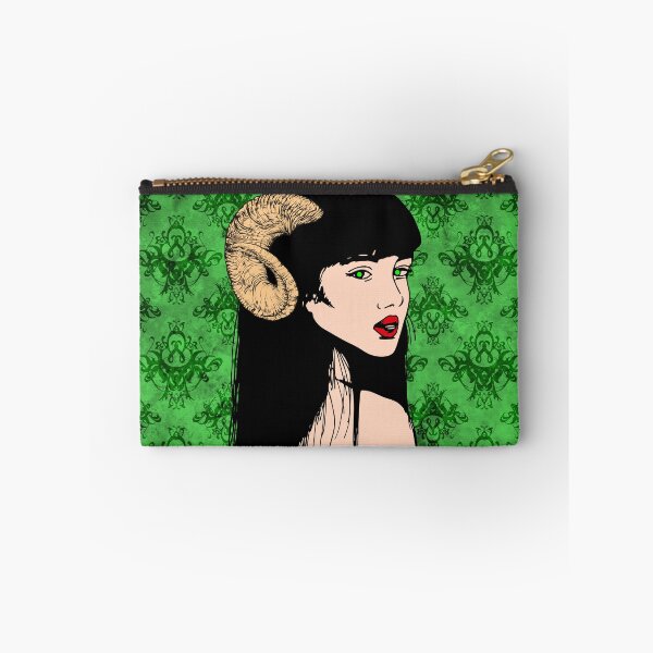 Item preview, Horned woman with green background: gothic and damask pattern designed and sold by keera66.