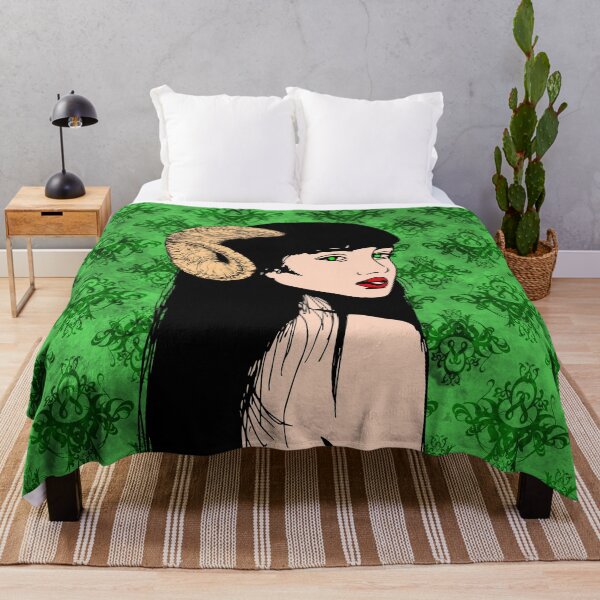 Item preview, Horned woman with green background: gothic and damask pattern designed and sold by keera66.