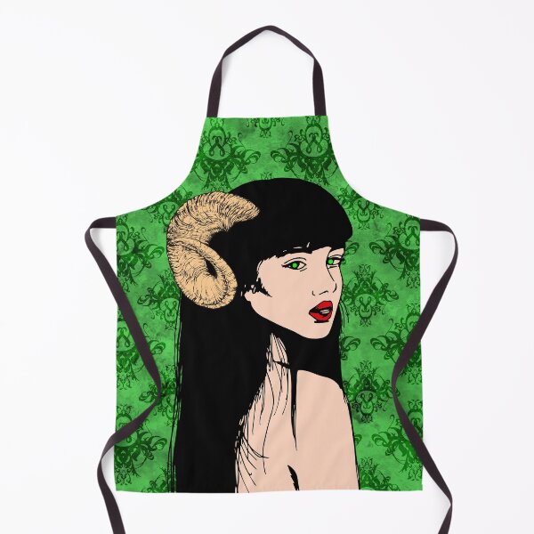 Item preview, Horned woman with green background: gothic and damask pattern designed and sold by keera66.