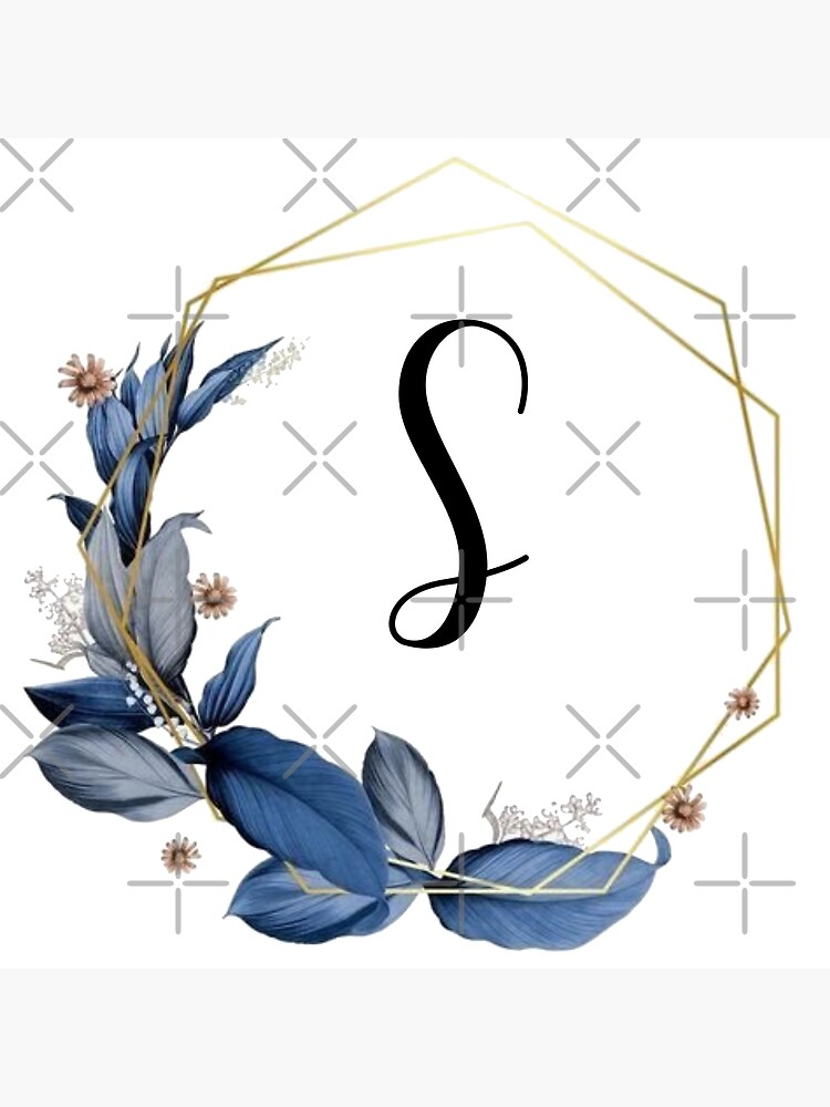 "Monogram Gold Frame With Blue Leaves | Monogram Letter S" Poster For ...